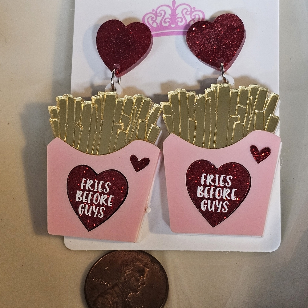 Fries Before Guys Dangle Earrings NWOT Valentines Day 💝